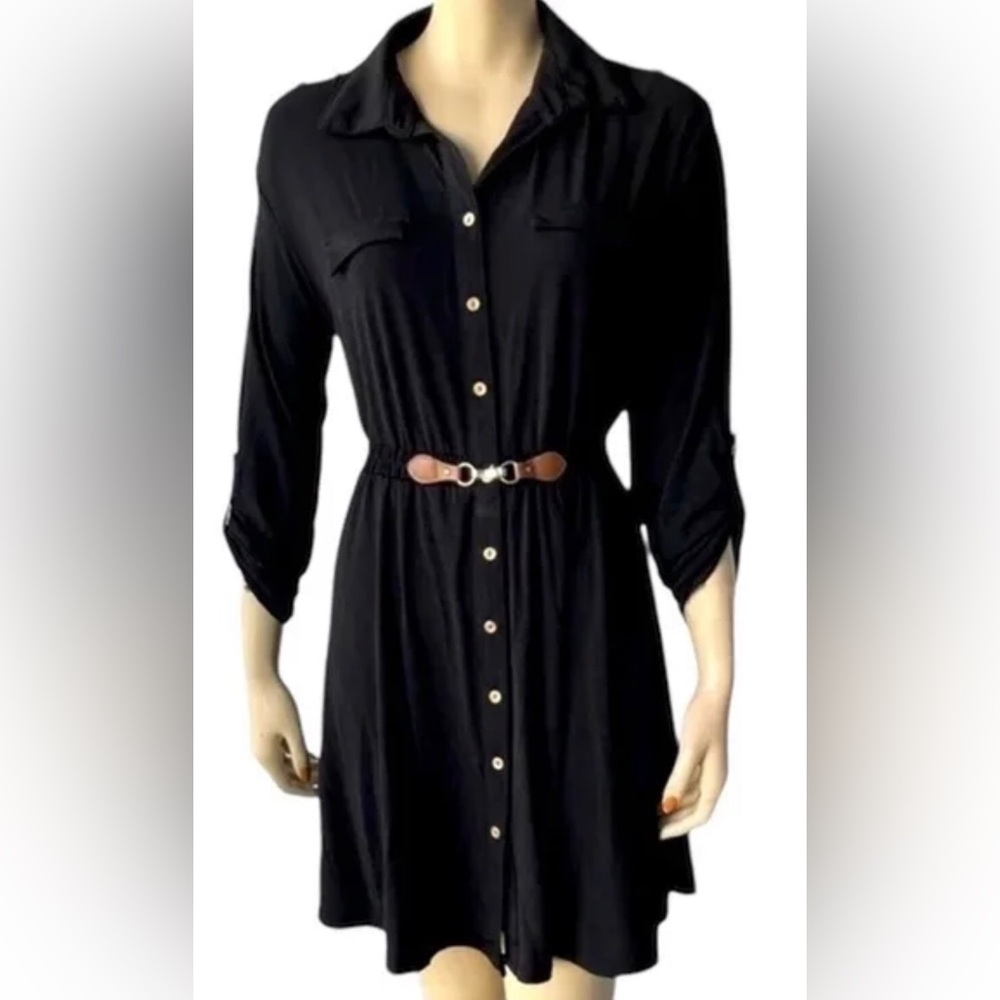 Black V-Neck Dolman Sleeve Dress for Work